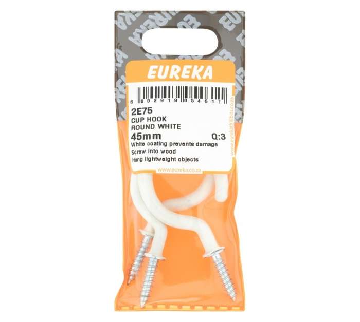 Eureka 3 x Round Cup Hook - White (45mm)