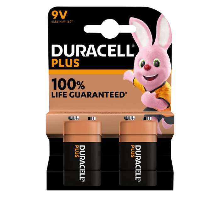 Duracell Plus 2 x Alkaline Batteries (9V)