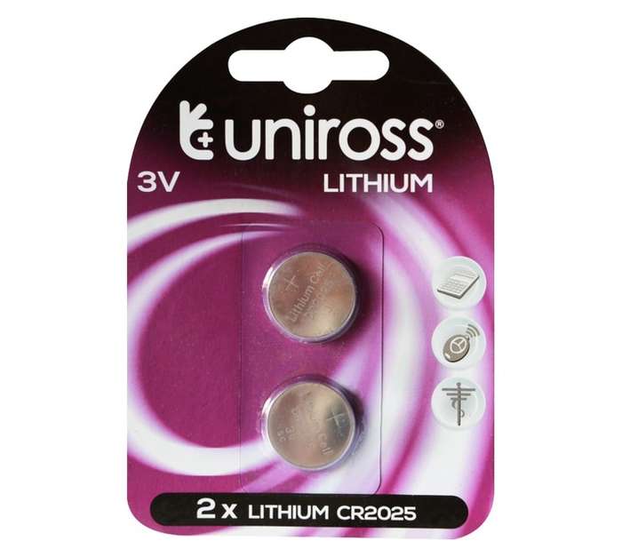 Uniross 2 x Coin Lithium Batteries (CR2025)