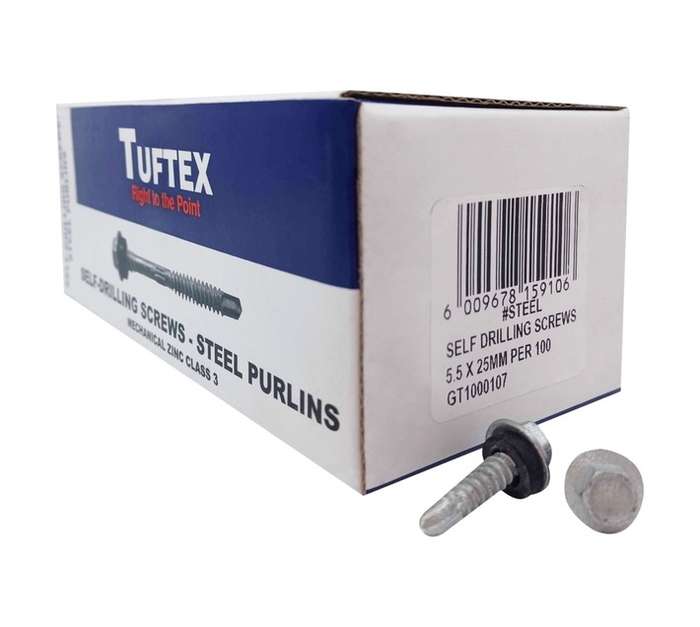 Tuftex 100 x Steel Self Drilling Screws (5.5 x 25mm)