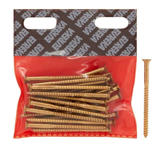 Eureka 1BM90U 5 x 75mm W/Screw Countersunk Brass Plated (25 Pack)