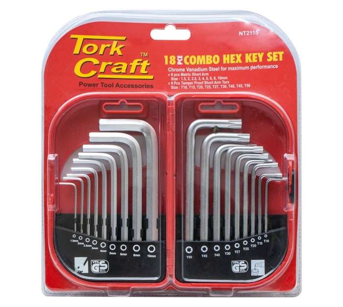 Tork Craft 18 Piece Hex and Torx Allen Key Set - Silver