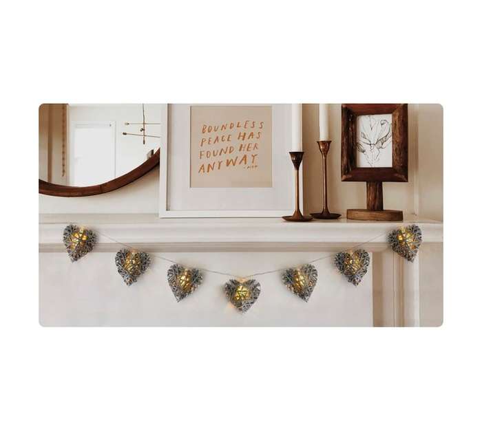 Design House LEDBO10RG Rattan Heart LED String Light - Grey