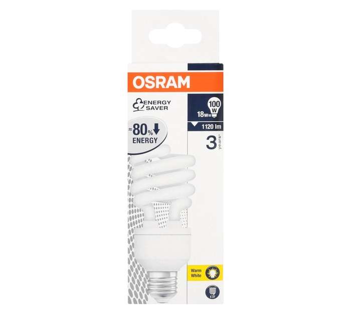 Osram E27 Compact Fluorescent Spiral Bulb - Warm White (18w)