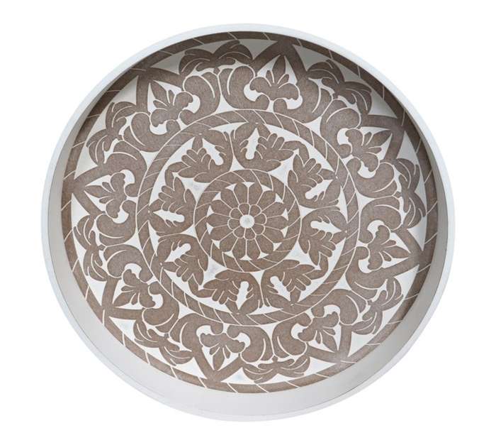 Design House Decorative Round Wooden Tray - White
