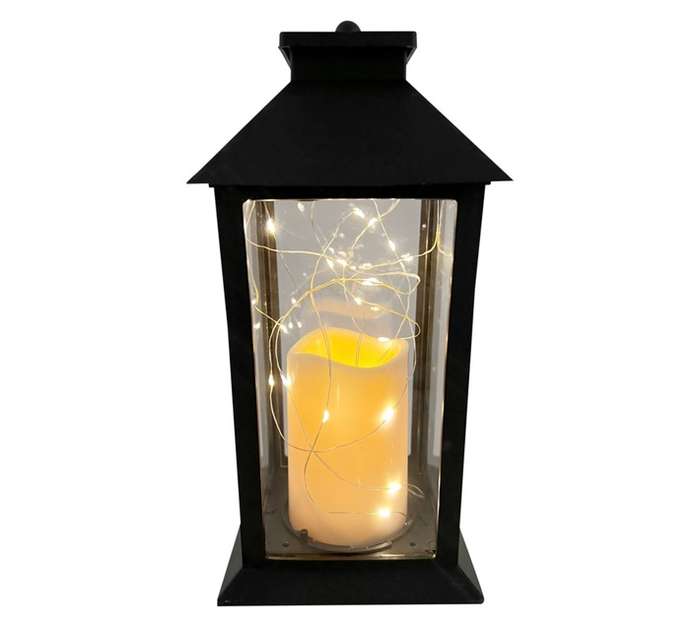 Design House Lantern with 20 LED Fairy Lights - Black (140 x 140 x 280mm)