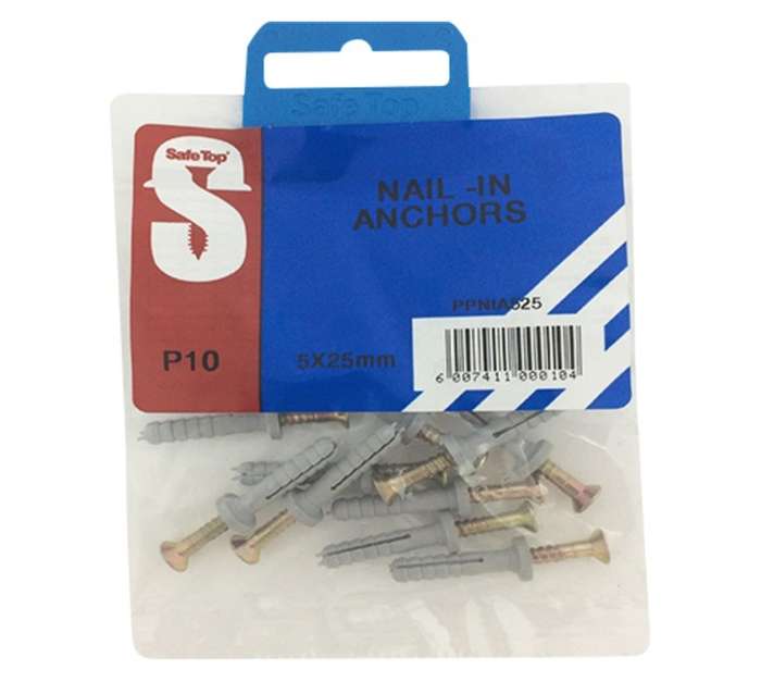 Safe Top 10 x Nail In Anchors (5 x 25mm)