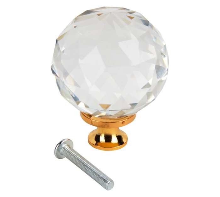 Home and Kitchen Glass Knob - Gold Base (33mm)