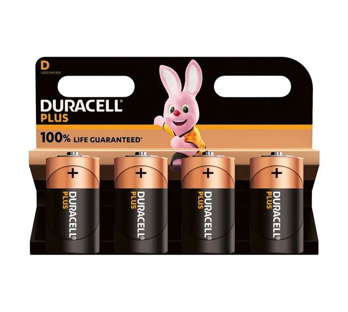 Duracell Plus 4 x Alkaline Batteries (D) 142046