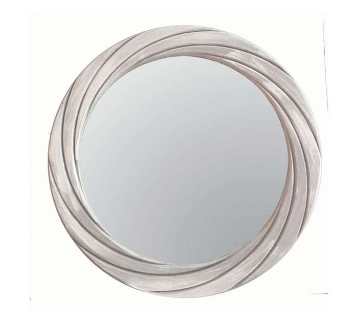 Framed Round Swirl Mirror - Ash White (600 x 600mm)