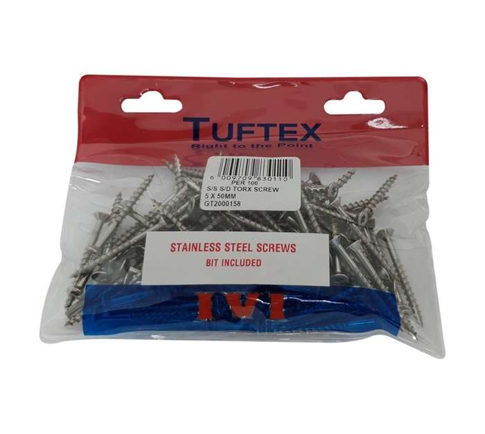 Tuftex 100 x Stainless Steel Torx Screw and Bits (5 x 50mm)