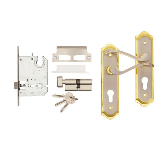 CYLINDER LOCK & HANDLE LUCCA GLD SILV