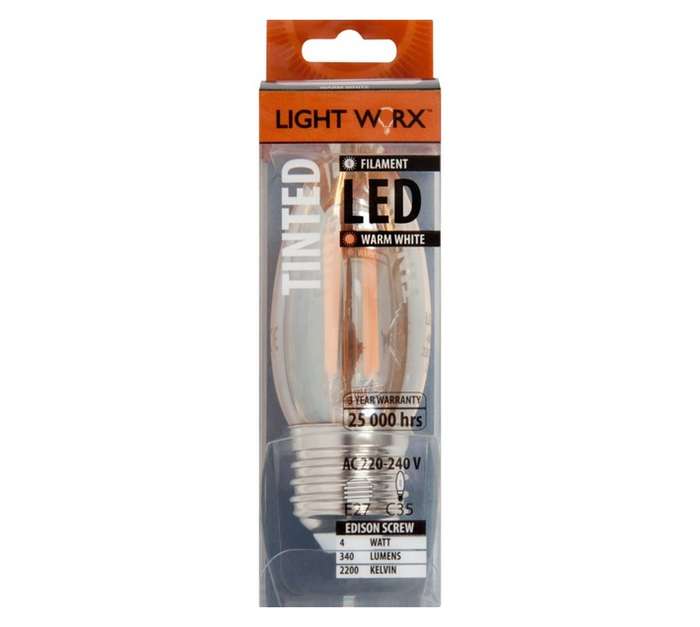 Lightworx C352WAE27 LED E27 Filament Candle Bulbs - Amber (4w)