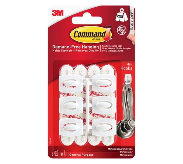 3M Command Mini Hooks with Strips - White