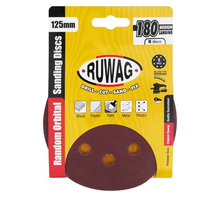 Ruwag 125mm P180 Random Orbital Sanding Discs (5 Pack)