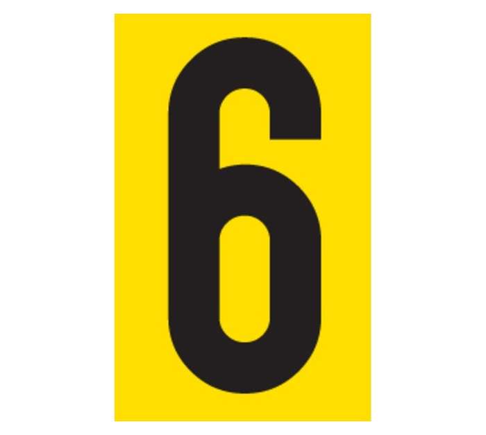 Tower Self-Adhesive Number 6 Sign - Black/Yellow (90 x 55mm)