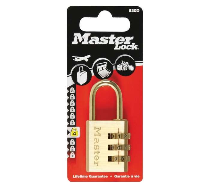 Mackie Master Lock 3 Dial Combination Padlock - Brass (30mm)