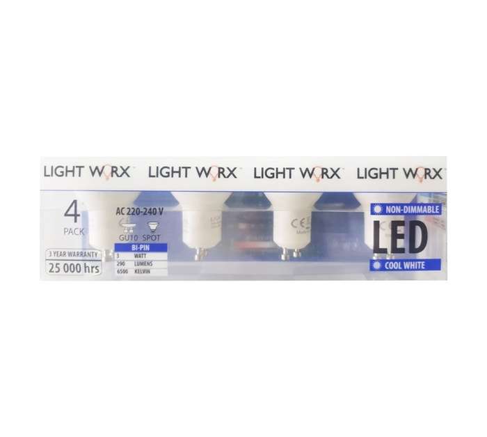 Lightworx LED GU10 3w - Cool White (4 Pack)