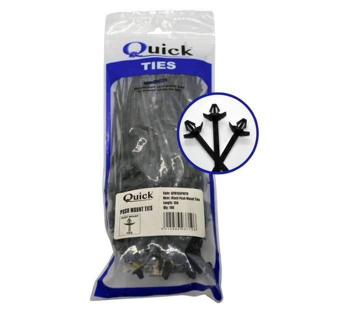 Quick Ties Push Mount Ties - Black (3.6 x 155mm)
