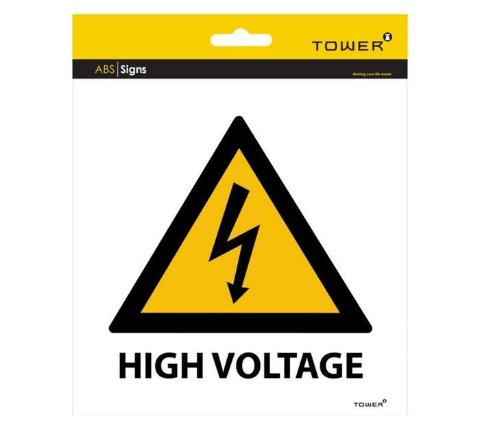 Tower High Voltage Sign - Black/Yellow (190 x 190mm)