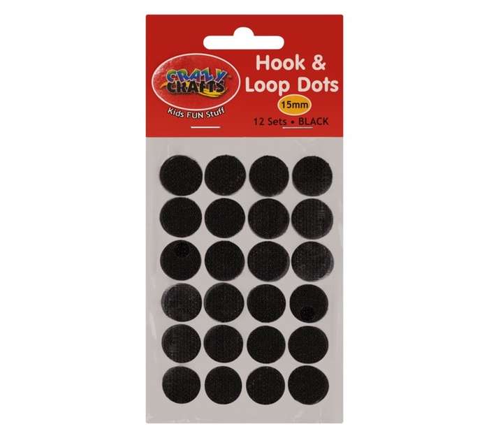 Crazy Crafts Hook and Loop Velcro Dots - Black (15mm)