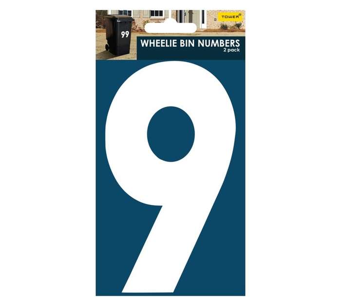 Tower Wheelie Bin Number 9 Sticker - Blue/White (170mm)