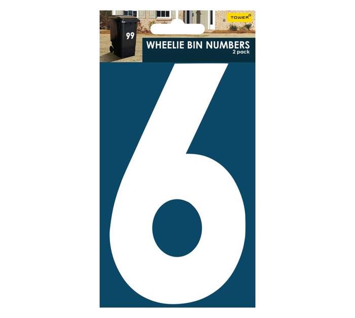 Tower Wheelie Bin Number 6 Sticker - Blue/White (170mm)