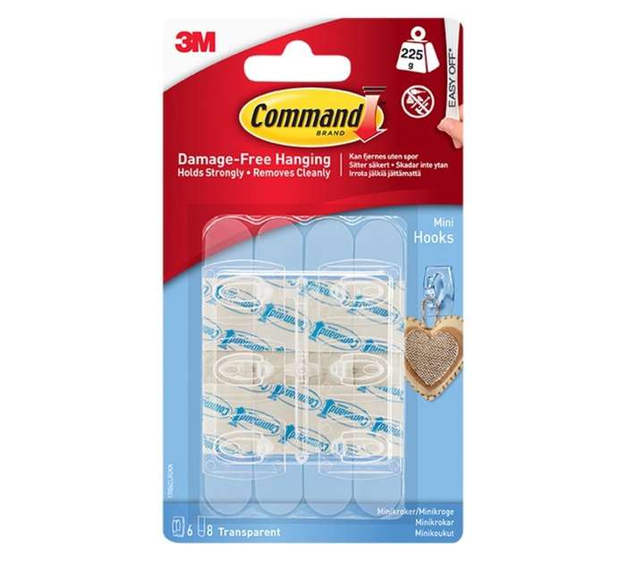 3M Command Mini Hooks with Clear Strips - Transparent