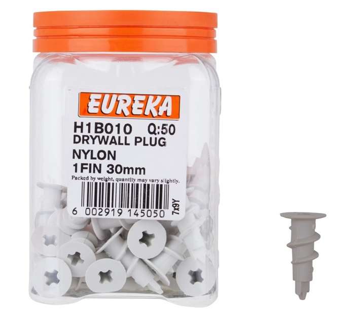 Eureka H1B010 30mm Drywall Plug Nylon (50 Pack)