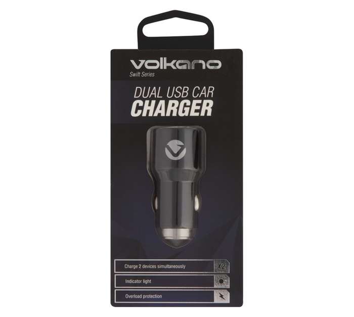 Volkano Car Charger Swift X2 Dual - Black (39 x 77 x 181mm)