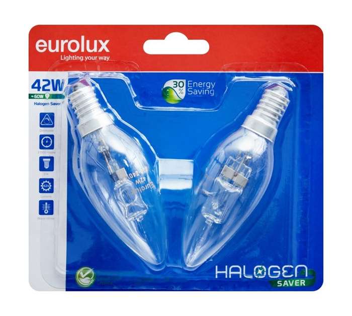 Eurolux 2 x E14 Halogen Candle Globe (42w)