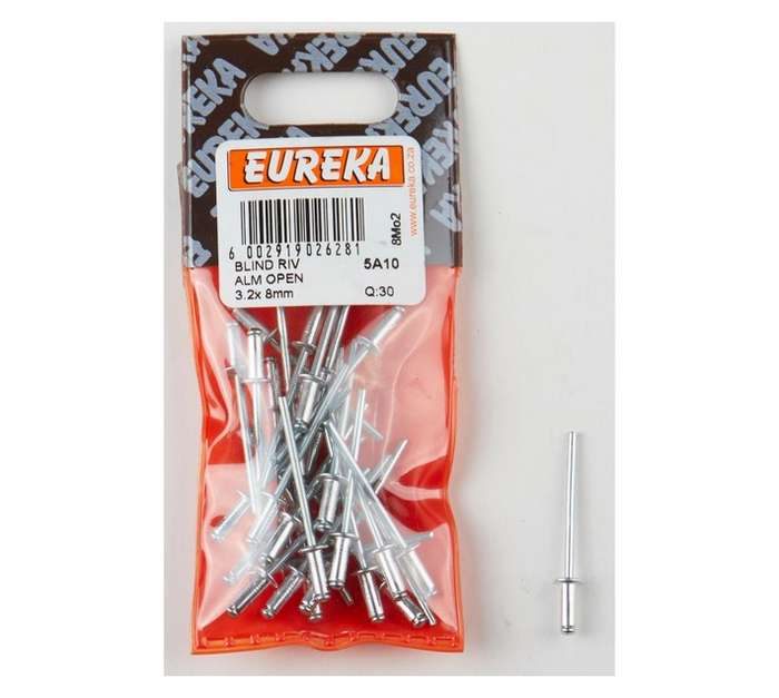 Eureka 30 x Aluminium Open Blind Rivet (3.2 x 8mm)