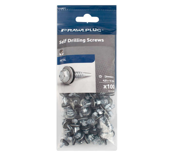 Rawlplug 100 x Self Drilling Screws with Washer (16 x 4.8mm)