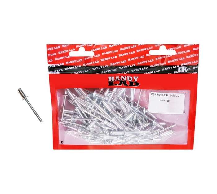 Rutherford 100 x Countersunk Aluminium Rivets (10 x 4.8mm)