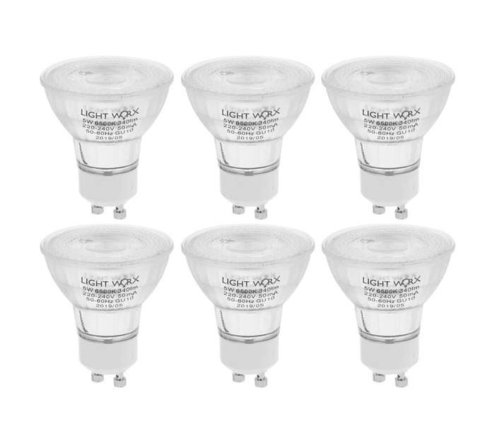 Lightworx 6 x GU10 Glass LED - Cool White (5W)