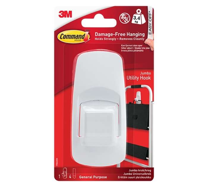 3M Command Jumbo Hooks with Strips - White