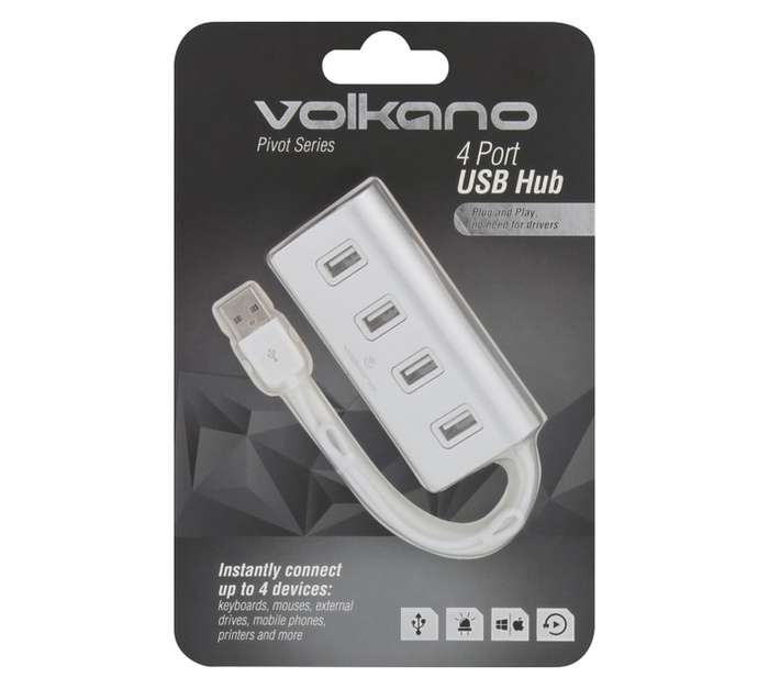Volkano 4 Port USB Hub Cable - Silver