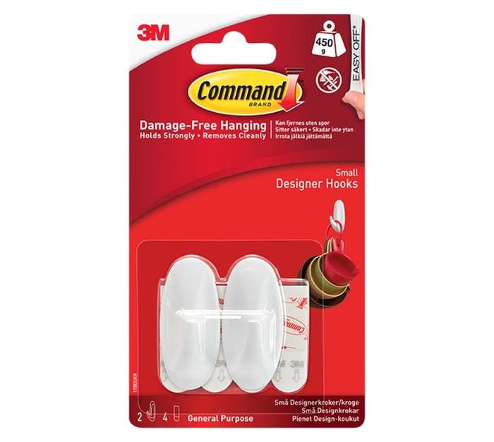 3M Command Small Designer Hooks with Strips - White