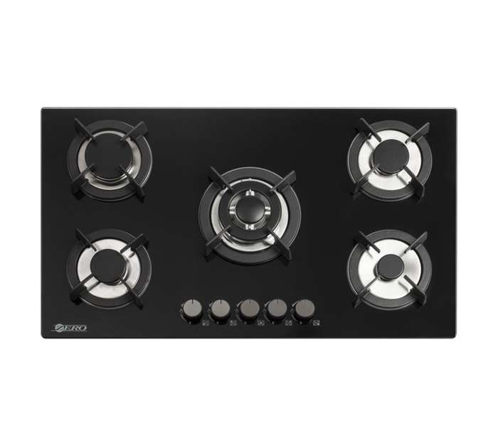 Zero Glass Top Gas Hob 5 Burner Black