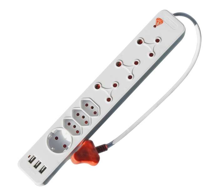 PowerWorx 7-Way New Standard Surge Protected Multi-Plug with 3 x USB Inputs - White