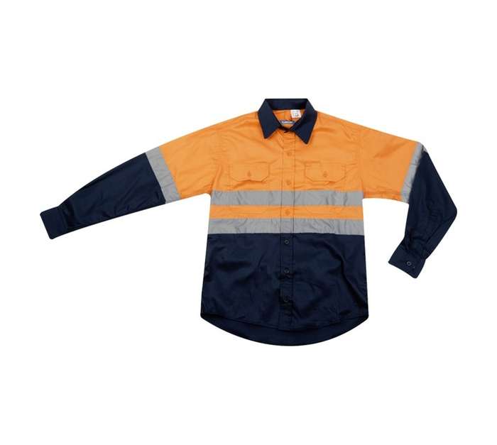 Beck Long Sleeve 2 Tone Work Shirt - Orange / Navy (S)