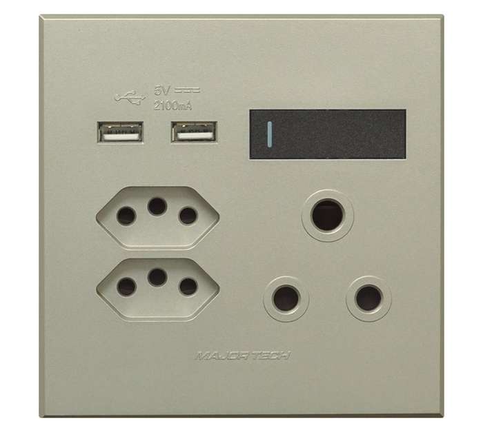 Veti Series 3 1 x RSA 2 x V-Slim 2 x USB Plug Sockets - Graphite/Titanium (100 x 100mm)