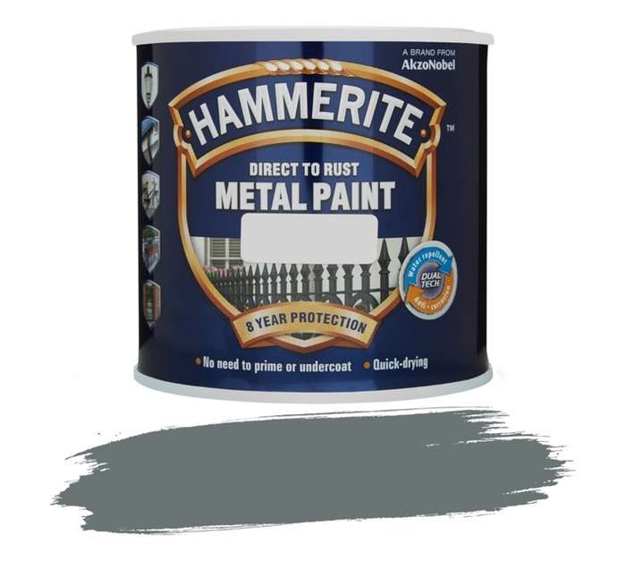 Hammerite Direct to Rust Hammered Metal Paint - Silver Grey (250ml)