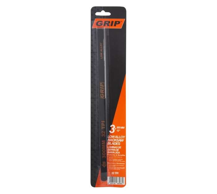 Grip 3 x Low Alloy 32TPI Hacksaw Blades (300 x 1.06 x 37.7mm)