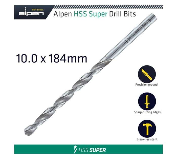 Alpen 10 x HSS Long Drill Bit (184 x 10mm)