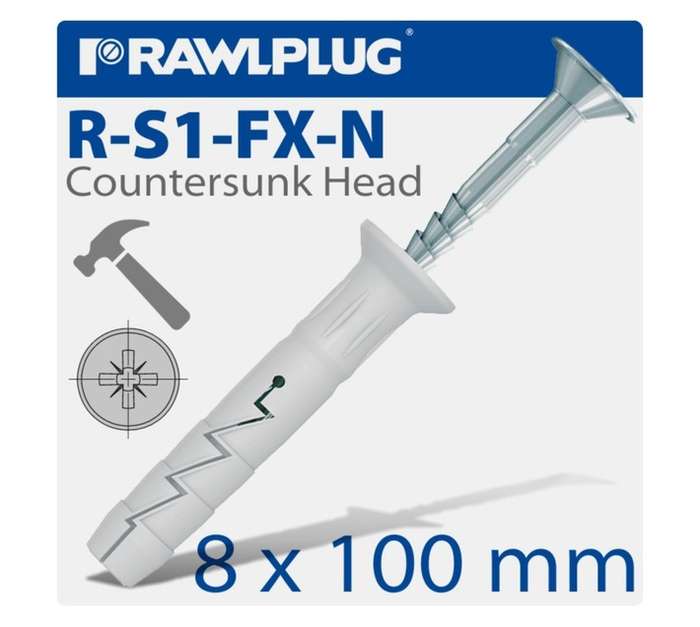 Rawlplug 10 x Nylon Hammer In Fixing Countersunk Head (8 x 100mm)