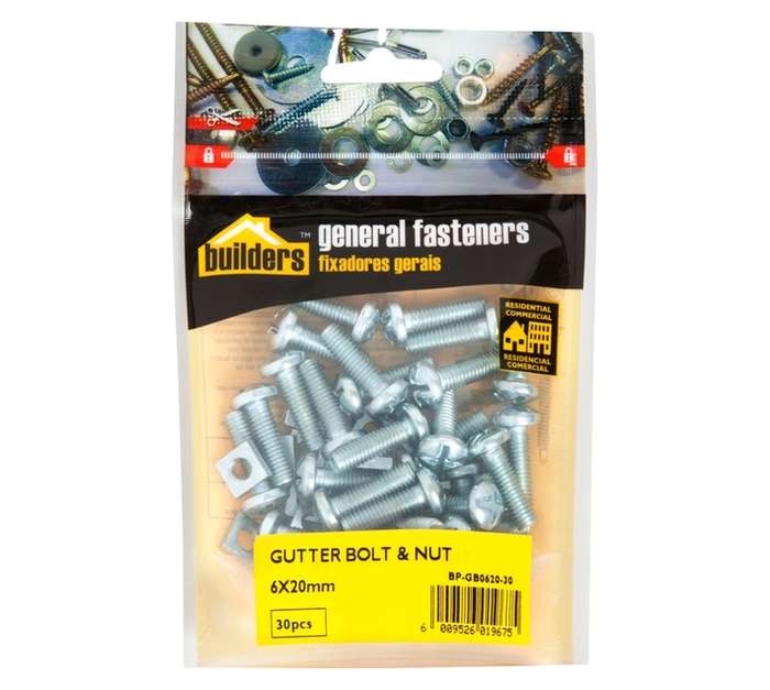 BP-GB0620-30 30 x Gutter Bolts and Nuts (6 x 20mm)