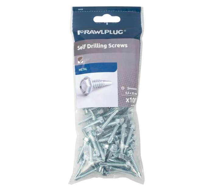 Rawlplug 100 x Self Drilling Screws with Washer (32 x 5.5mm)