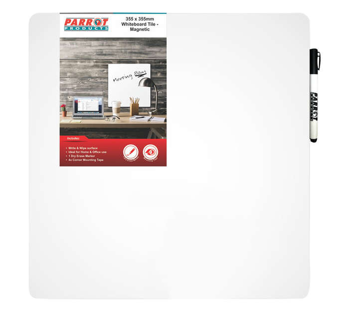 Parrot Products BD1817W Magnetic Whiteboard Tile - White (355 x 355mm)