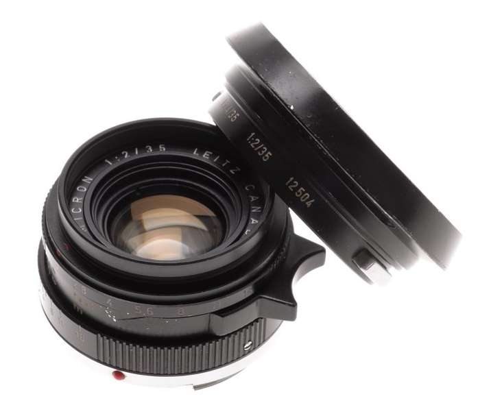 SUMMICRON 2/35mm COMPACT BLACK LEICA M MOUNT CAMERA LENS f=35mm VENTED HOOD NICE